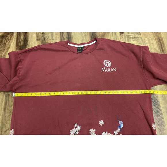 4X Disney Princess Mulan Embroidered Floral Crewneck Sweatshirt Red - Picture 6 of 9
